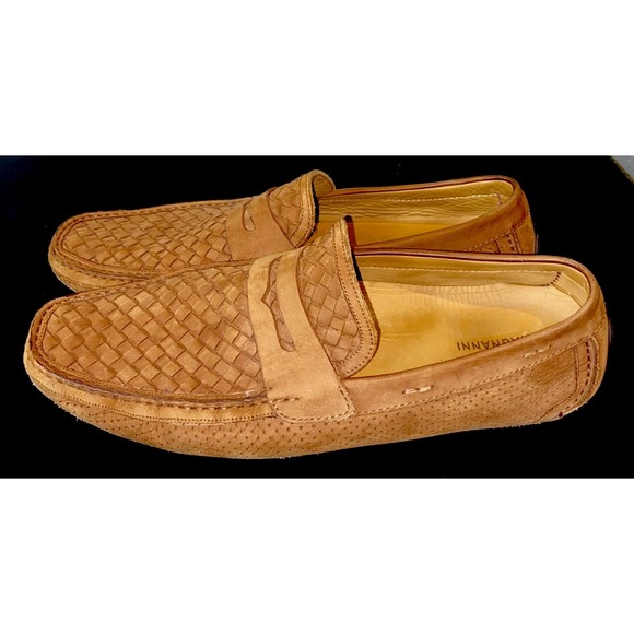 Magnanni Suede Driving Shoes Men's 12M Brown Leather Moc Penny Loafers Slip On
